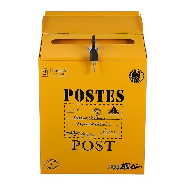 1 stk Lås postkasse Retro brevkasse Veggmontert postkasse AvispostkasseGul29,3X21,7X6,5CM Yellow 29.3X21.7X6.5CM