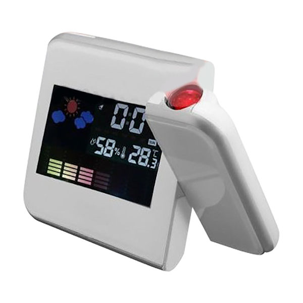 LCD-projektio digitaalinen sää herätyskello LED-taustavalon värinäyttö Valkoinen