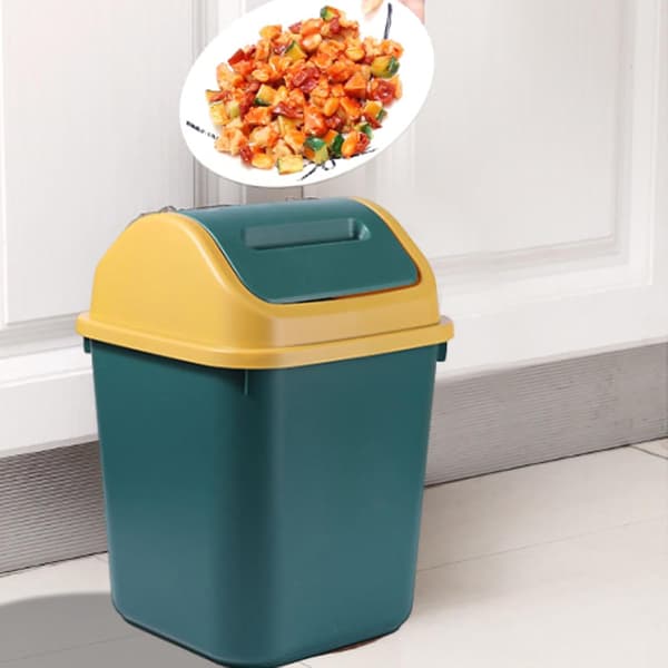 Swing-lid trash can, swing-lid waste bin, under-desk trash can, bathroom bin