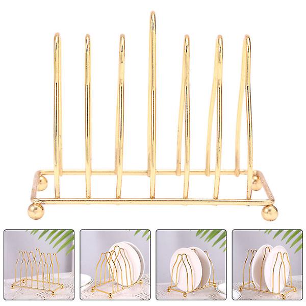 Køkken Skab Hyldearrangør Dish Stativ Dræn Pot Låg Holder Plade Stativ Dish Dræn Metal Boo Golden 13X7X11CM