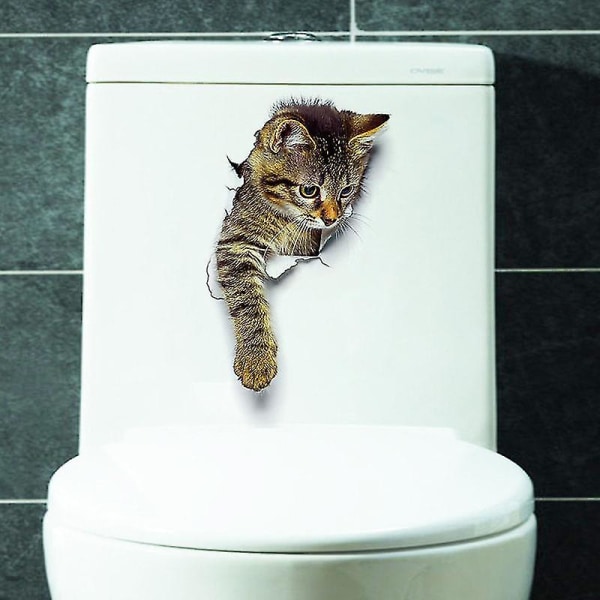 Sød 3d kat vægklistermærke Badeværelse Toilet Stue Boligindretning Decal Baggrund Wall Stickers (3 stk)