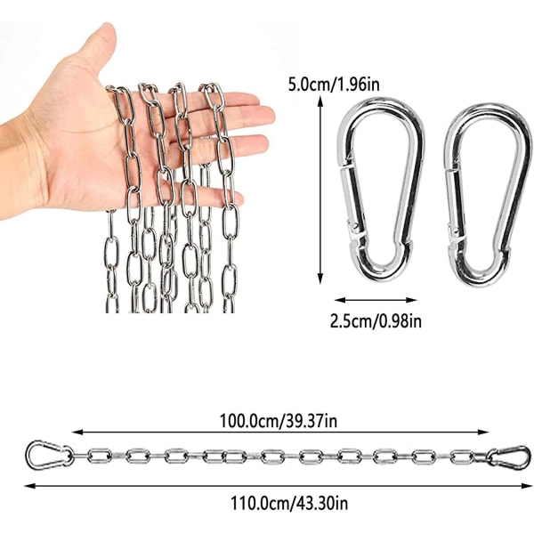 Hængende Stol Kæde Hængekøje Kæde 4-mm Rustfrit Stål Kæde Kædelængde 100 /39.37in, Med To Karabinhager, Til Gynger, Hængende Stole