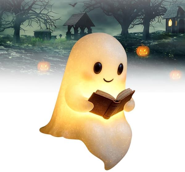 Halloween Spøgelse Natlampe 3D LED Lysende Dekoration til Soveværelse Studieværelse 15+21cm [Ho]