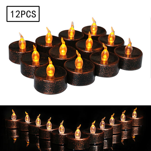12-pak LED sorte lys, batteridrevne fyrfadslys, sorte fla