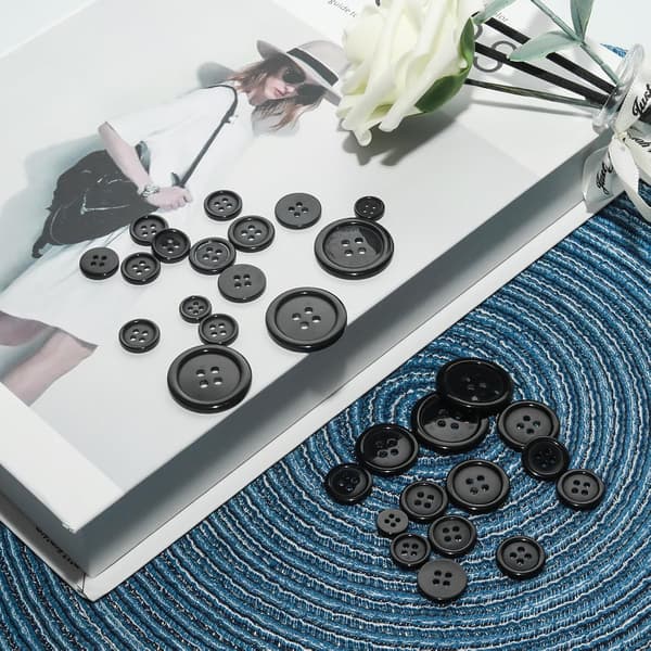 100 stk. Sorte Knapper til Håndarbejde, Knapper, DIY-knapper, Blandede Syknapper, 5 Størrelser af Sorte Runde Blandede Knapper Egnet til Håndarbejde, Co
