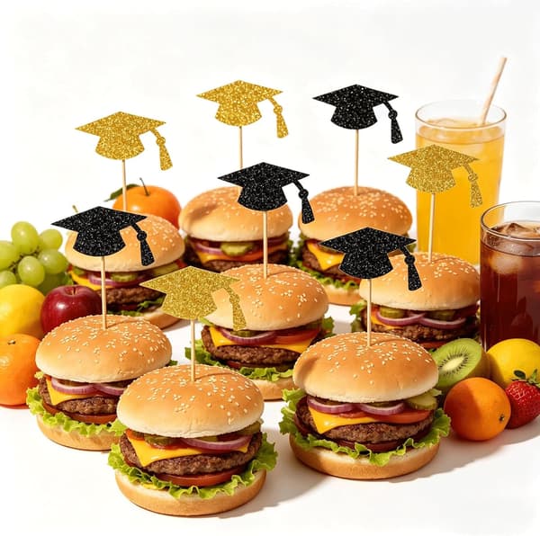 48 STK Dimissions Cupcake Toppers, Sort Guld Tandstikkere