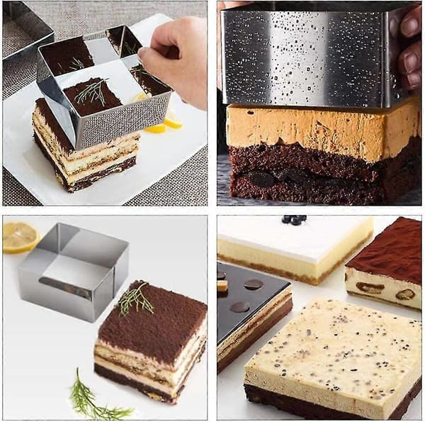 3 stk. mousseforme i rustfrit stål, firkantet mousse kageform