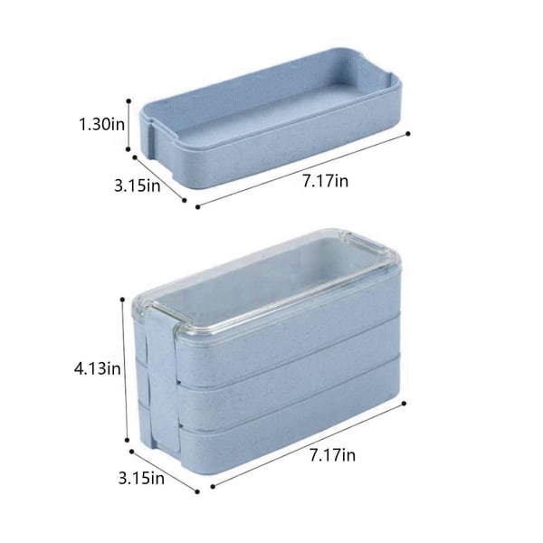 Stackbar Bentolåda, Lunchlåda-set med Sked & Gaffel, 3-i-1 Fack, Vetehalm Matlåda Light blue