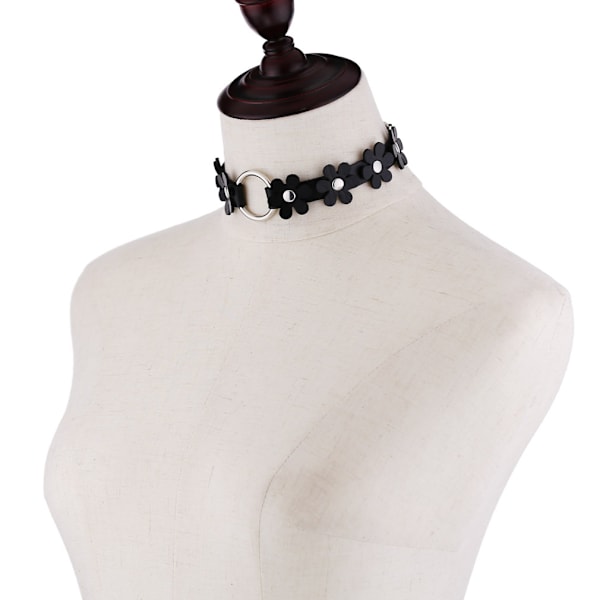 Sort justerbar elastisk PU læder Punk Gotisk til kvinder og piger meget sikker og nem at bære (33cm~39cm)