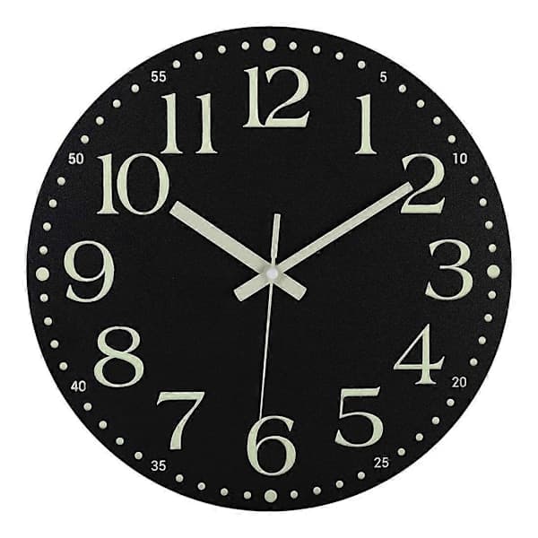 Luminous Wall Clock, 30 cm Silent Battery Operated Non-Ticking Clock, Illuminated Wall Clock Decoration Black