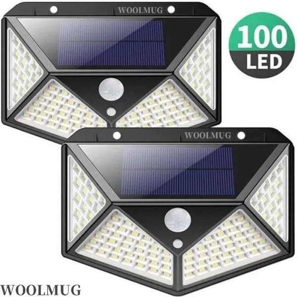 2-pak 100 LED udendørs solcellelamper med bevægelsessensor væglampe