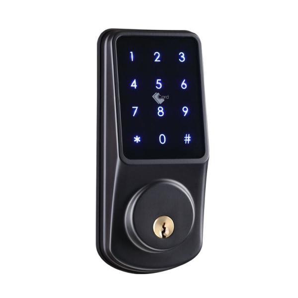 Digitaalinen lukko ÄLYKÄS LUKKO (MUSTA), numeronäppäin, kortti, matkapuhelimen kautta ja fyysinen avain.