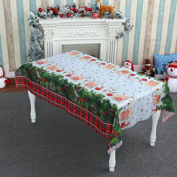White Christmas Tablecloth, Winter Theme with Trees, Rectangular Table