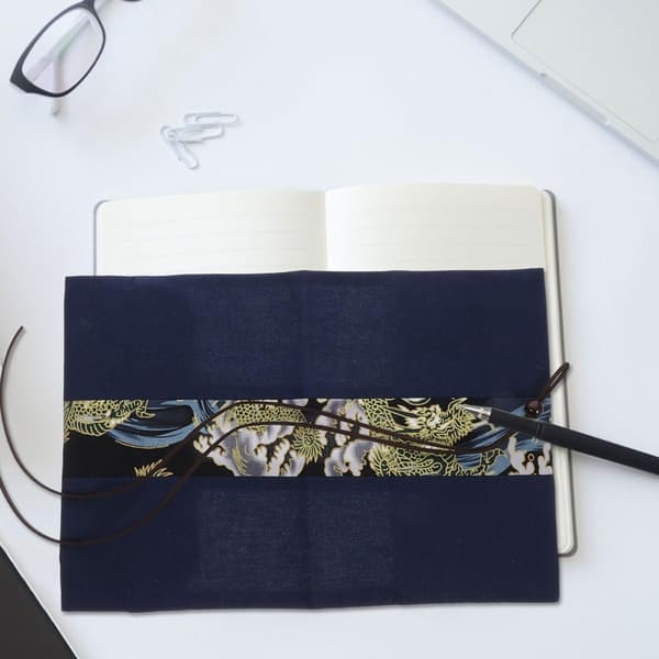 Fabric Book Cover for A6 Notebooks Decorative Patchwork with Dragon Design Handmade Small Book Sleeve