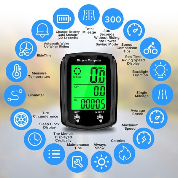 Multifunctional Bicycle Computer with Automatic Wake-up LCD for Distance and Speed Monitoring, Essential Cycling Accessory, Various Black
