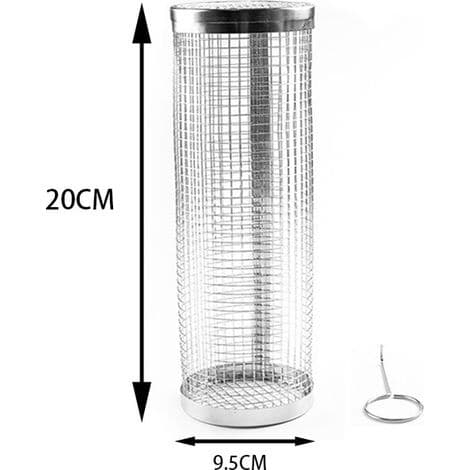 2 dele 20 cm grillkurv i rustfrit stål, rund grilltromle, roterende tromle, bærbart grillnet