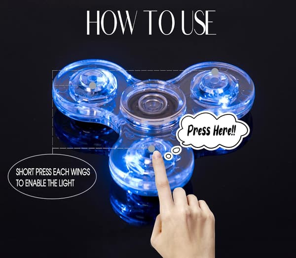2 stk LED-lys Fidget Spinner - Krystallblå, Lys Fidget Fin