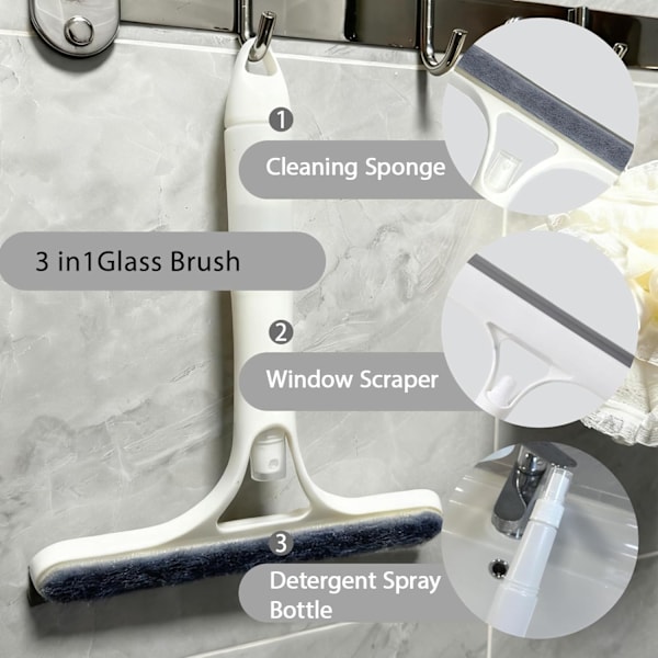 3-in-1 Window Cleaning Squeegee, Multifunctional Spray Window Scraper Cleaning Tool, Mirror Squeegee, Scraper and Scrub Bottle Window Squeegee