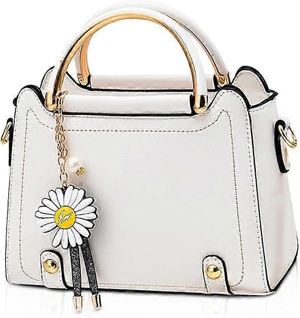 Liten Crossbody Väska för Kvinnor Topphandtag Väskor Söta Axelväskor PU Läder Flickor Messenger Väskor Dam Handväskor med Blomprydnad (Vit)