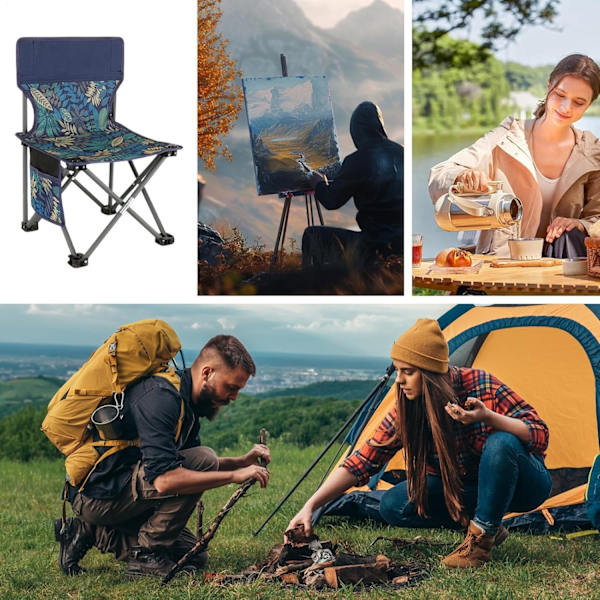 Camping Chair, Breathable, Comfortable, Foldable, Leaf Pattern, with Side Pocket, 58*36*36CM