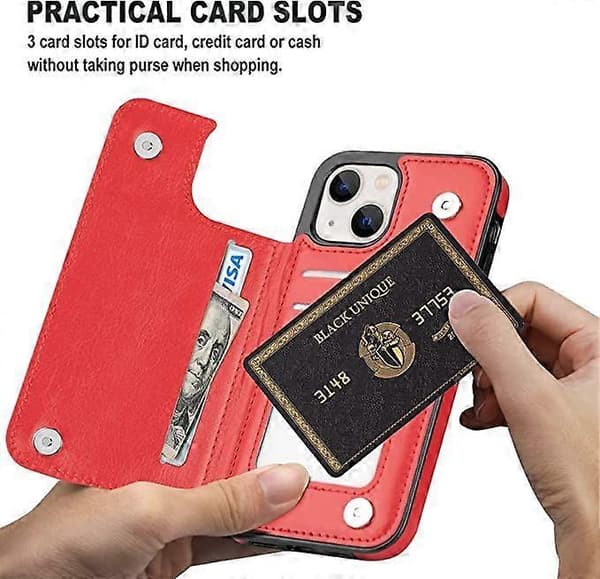 Designed for iPhone 13 Wallet Case, Soft PU Leather Card Holder with Stand Slim Flip Case for iPhone 13 6.1 Inch (Red)