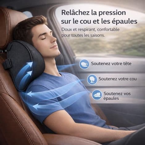 Car Neck Pillow, Soft Headrest Pillow for Driving with Adjustable Strap, Memory Foam (Black)