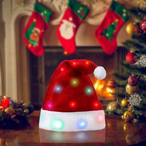 Jouluhattu led-valoilla Hauska joulupukkihattu pehmo tekoturkis Joulujuhlahattu 20 tasaisen valon värillä 1kpl