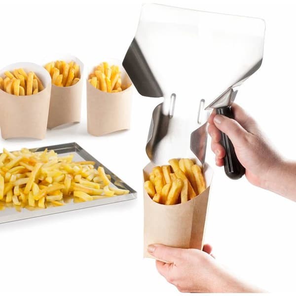 Profesjonell chipsspade i rustfritt stål 20x22cm Trapesformet design Ergonomisk sklisikkert håndtak for