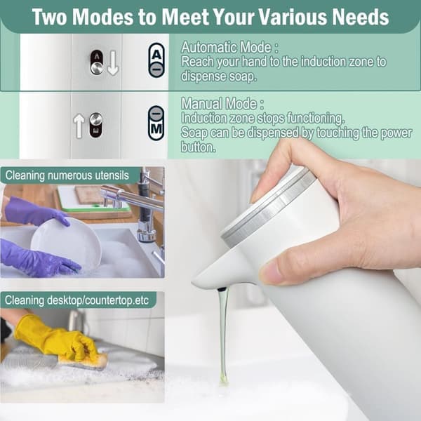 Automatic Soap Dispenser - Touchless Dispenser with Upgraded Auto & Manual Mode, Water Resistant, Adjustable Volume for Thick & Thin Liquid