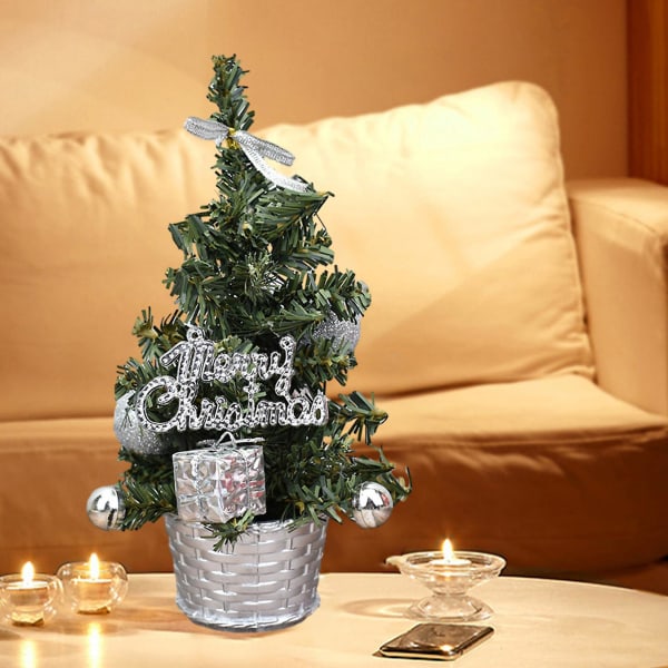 Mini konstgjorda julgranar Xmas Desktop Dekoration Tree Set Bordsskiva julgran, för Kristus Silver