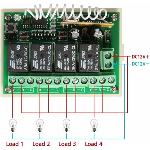 433MHz Wireless 4-channel remote control DC 12V 4CH Long-distance RF Relay Switch 2E-transmitter + 1 Receiver for Garage Door