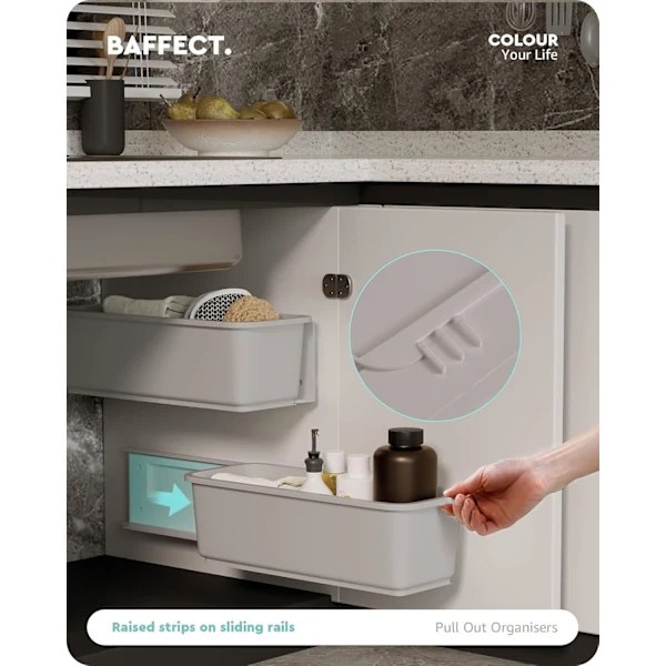 2-pack Sliding Cabinet Baskets, Pull-Out Under Sink Organizer for Kitchen and Bathroom, Wall Mounted, Grey Grey