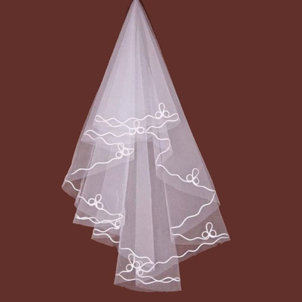 Hvitt bryllupsslør, 2-lags båndkantsenter kaskade brudeslør med kam til utdrikningslag (2 stk hvit)