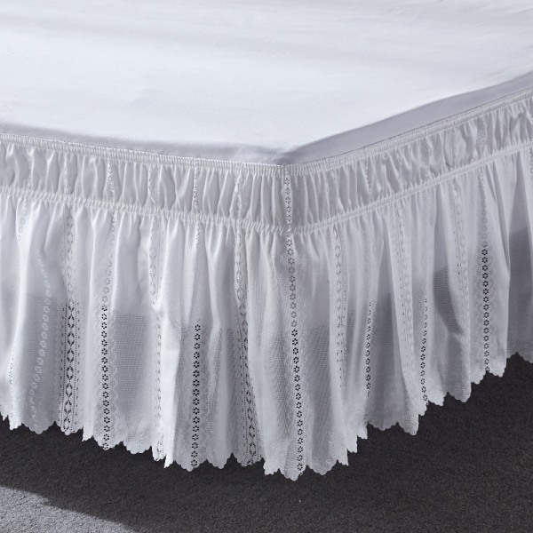 Wrap Around Elastic Eyelet Bed Skirts  Drop Dust Ruffle Three Fabric Sides Easy On/Easy Off Adjustable Polyester Cotton(