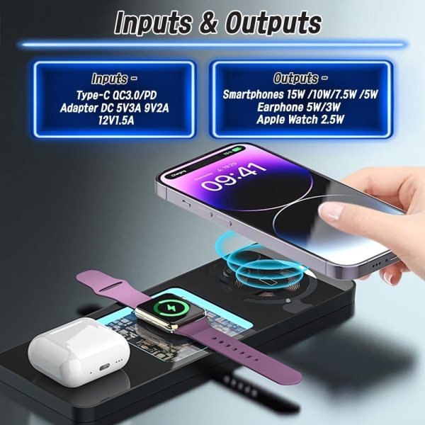 3 in 1 langaton pikalatausasema telakointiasema Magneettinen läpinäkyvä läpinäkyvä piirilevyrakenne Ohut iPhone, AirPods, Apple