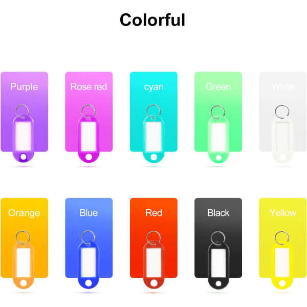 110 st plast resbagage nyckelbrickor med nyckelring ID-tag nyckelringar (10 färger)