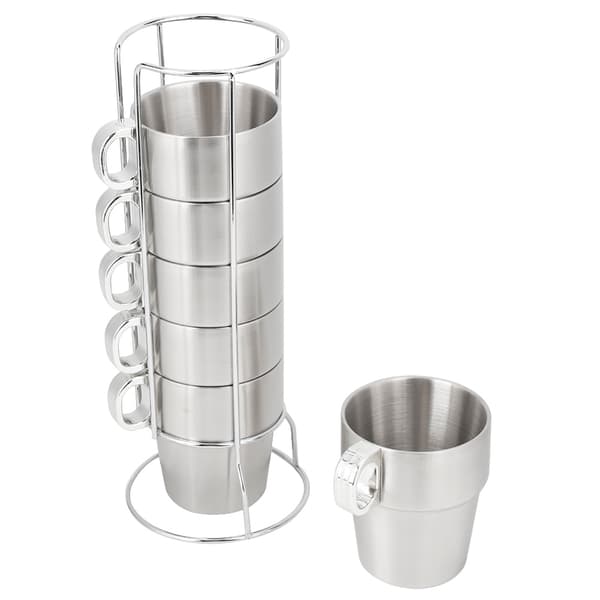 Dobbeltveggede stablebare vann-/kaffekopper i rustfritt stål med koppholder