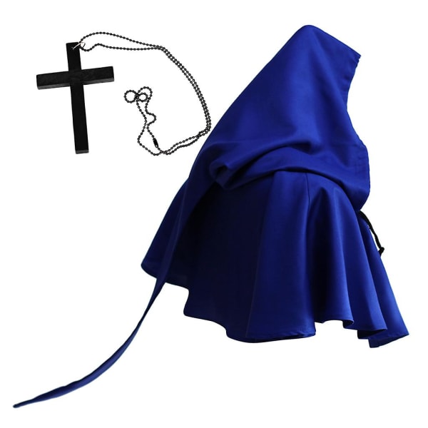 Witch Hood Hat Cross Halskæde Sæt Halloween Religiøs Kappe Cosplay Kostume Tilbehør Sort