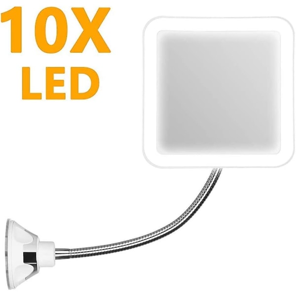 Förstorings Spegel, 10x LED-belyst Spegel Med Stark Sugkopp, Flexibel Svanhals Och 360 Graders Vridning För Badrum Och Resor, Po