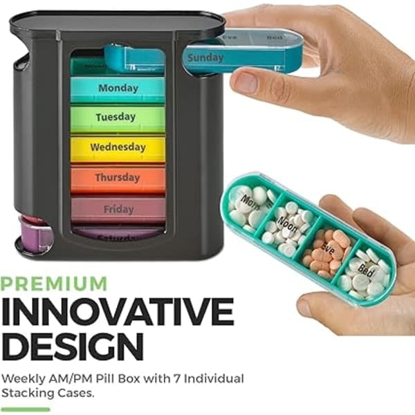 ##/Black/Black Weekly Pill Box1 Dispenser7 Stackable Compartments##/