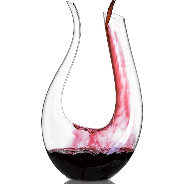 Vinkaraffel, 1,5 liter U-form krystallglass vinflaskesett, blyfri rødvinsglasskaraffel, luftig vinflaske med karaffelglass, dekant