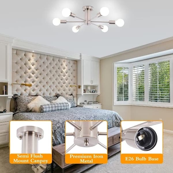 6-ARMET LOFTLAMPE /Lamper/Loftlamper, (Pære medfølger ikke)