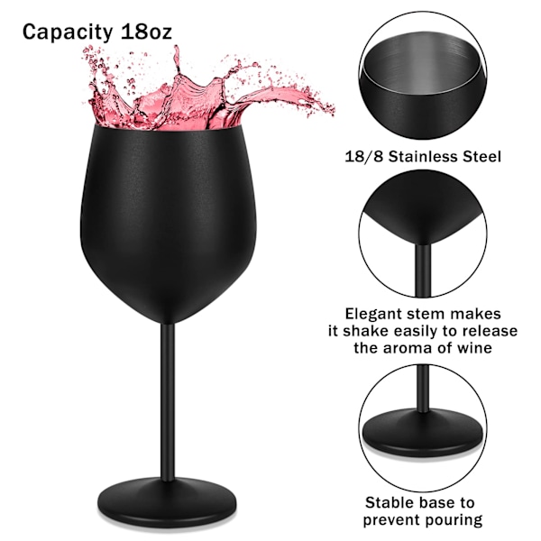 2 PCS（black）Wine Glasses, Red Wine Glasses, Wine Glass, Stemmed Drinking Glasses, stainless steelCups, 18oz