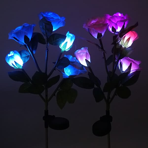 Pudderrosa sæt med 2 solcelledrevne LED-lamper Kunstig rose Li