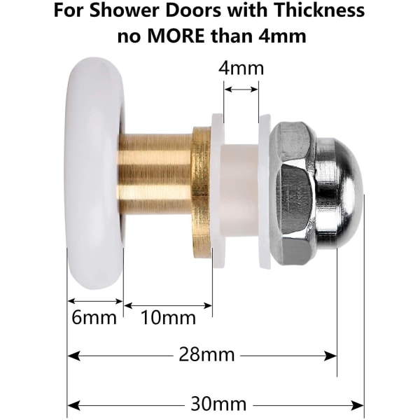 6 stk Brusedørruller Diameter 25mm til badeværelsesskydeglasdørruller