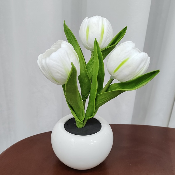 Tulipanattlampe, romantisk gjør-det-selv-ledd tulipanblomstnattlys, kunstig tulipanblomsterpottelys (hvit tulipan)