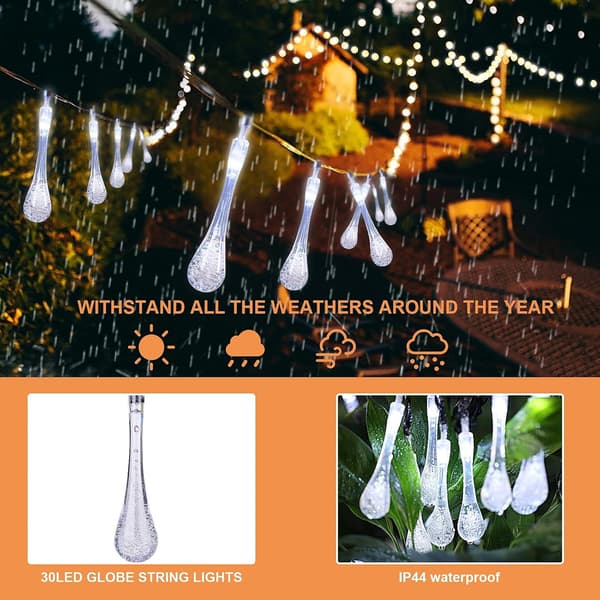 Udendørs solcelle juletræslys, kold hvid, 30 LED, 6,5 m