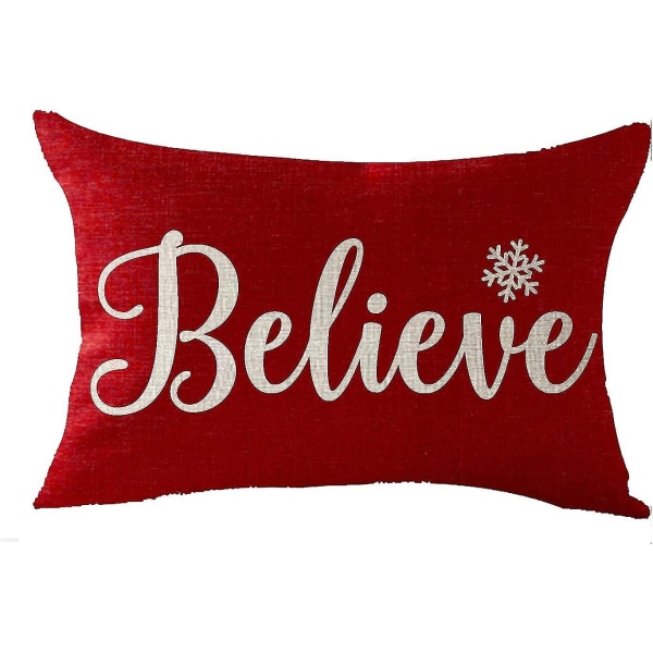 Happy Winter Snøflak Believe Merry Christmas Putesett Dekorative Lumbar 12x20 Tommer