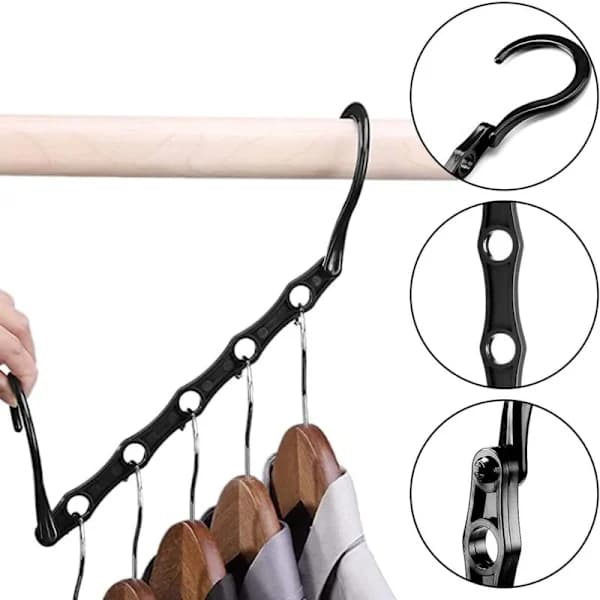 HA~10-pack Magic Hangers Wardrobe Hanger Organizer Clothes Storage Space Saving in Closets Black 38CM