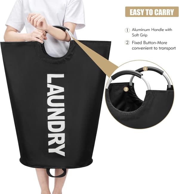 Maxsilan 115L Large Laundry Basket, Freestanding Tall Clothes Hamper, Foldable Laundry Bag, Black
